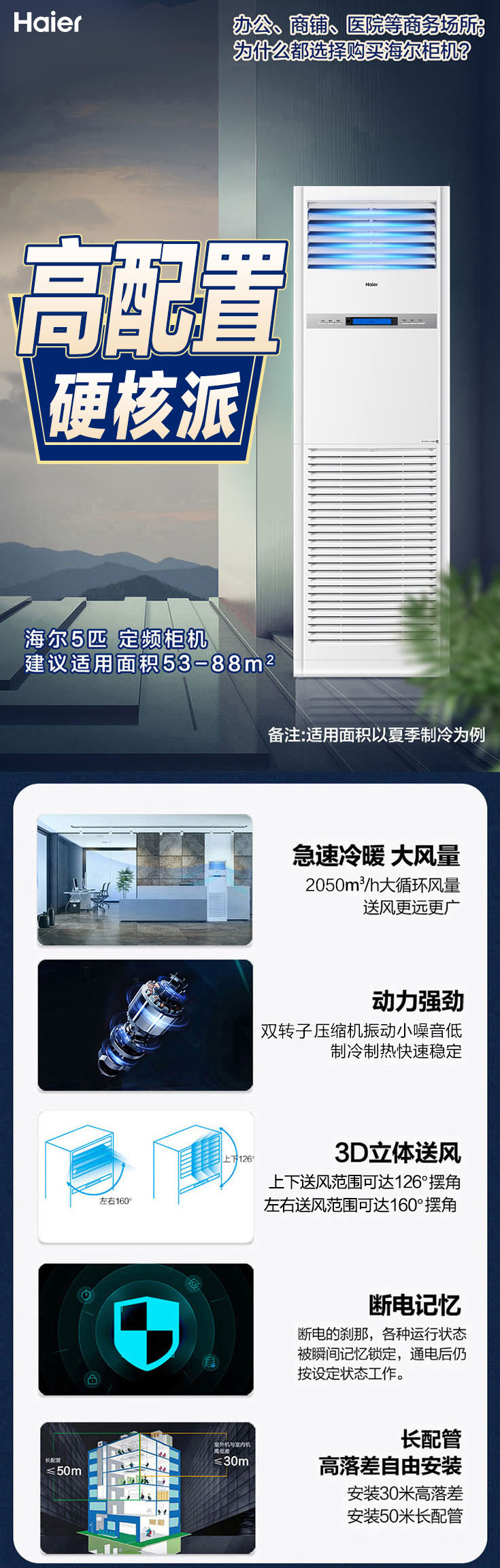 海爾（Haier）5匹柜式空調(diào)商用中央空調(diào)5P立式柜機(jī)1